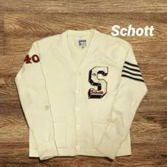 Schott レタードカーディガン サガラワッペン XL ニット ベージュ系