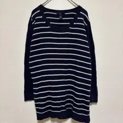 ギャップ ボーダー ニット クルーネック 長袖 M 紺 綿 デイリーのサムネイル