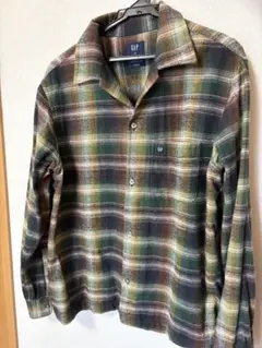 【良配色】GAP オープンカラー オンブレチェック フランネルシャツ