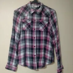 ユニクロUNIQLO 長袖シャツ 【M】チェック ピンク