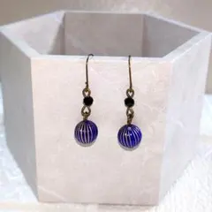 【7】青とストライプピアス　　　　ハンドメイド