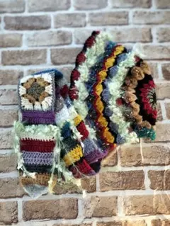ボンネット バラクラバ マフラー一体型ニット帽 かぎ針編みハンドメイド