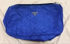 プラダ PRADA キルティング ナイロン ポーチ 三角ロゴ ブルー