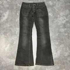 Y2K フレア デニムパンツ ブラック ボタンフライ フェード加工 ブーツカット