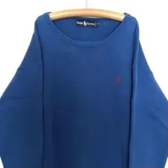 90s Polo ラルフ コットンニットセーター 青 ユニセックス クルーネック