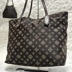 美品★ラシット　2way トートバッグ　モノグラム　総柄　ブラウン　茶色　底板付
