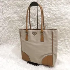 PRADA プラダ レザー キャンバストートバッグ 三角ロゴプレート A4収納可