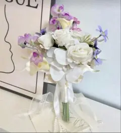 アーティフィシャルフラワーブーケ造花ホワイトブーケ薔薇スイートピー春前撮り結婚式