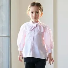 petit main ピンク ストライプ リボン付きシャツ　100サイズ