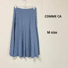 COMME CA コムサ　プリーツスカート　M ストライプ柄　ブルー　ミディ丈のサムネイル