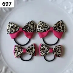 【697】ヒョウ柄　レオパード　重ねリボン　ちょうちょリボン　ミニ　キッズ