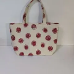 赤い円形模様トートバッグ　ハンドメイド