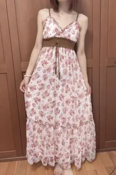【b】PINK MIX ローズ柄 ロング キャミソールワンピース 新品未使用のサムネイル