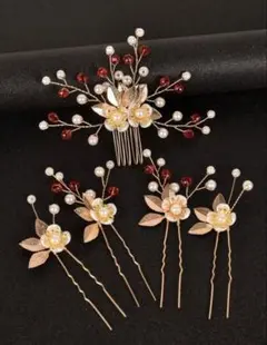 花とパールのヘアピンセット 5個