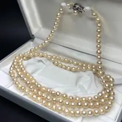 【テリ強】本真珠パール ネックレス 112cm 6.6〜6.8 SILVER刻印
