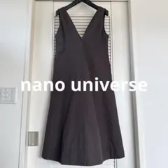 ナノユニバース Vネックフレアワンピース ロング ブラウンMジャンパースカート風