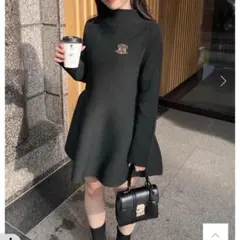 CHICO ブローチ付き ニット フレア ミニワンピース