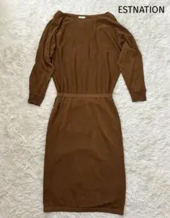 新品 ESTNATION 23SS テレコデザインネックバックスリットワンピース