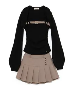 andmary Heidi belt pleats set up black