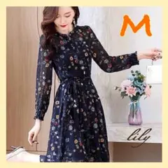 花柄　シフォンワンピース　透け感　上品コーデ デート　パーティー　お出かけ