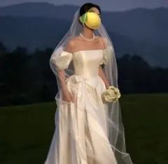 パフスリーブウェディングドレス/オフショルドレス/ウェディングベール付き