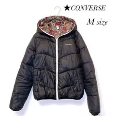 コンバース ダウンジャケット 中綿 内側総柄 花柄 フード付き レディース M