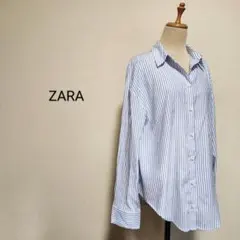 ZARA ストライプ柄オーバーサイズシャツ ライトブルー×ホワイト