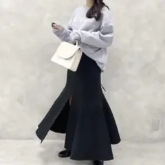 NICE CLAUP ハイウエスト マーメイドスカート レースアップ フレア 黒