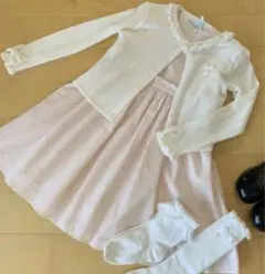 カシミヤ混♡上品♡白カーディガン♡フリル　リボン　チャーム