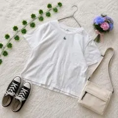 シーミーバイナイスクラップ ꕤ 刺繍ロゴ 半袖 Tシャツ 白 コットン シンプルのサムネイル