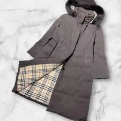 バーバリーロンドン　ダウンコート　ファー　フード　ダークブラウン