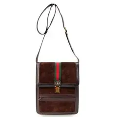 グッチ シェリーライン ショルダーバッグ スエード レザー ブラウン