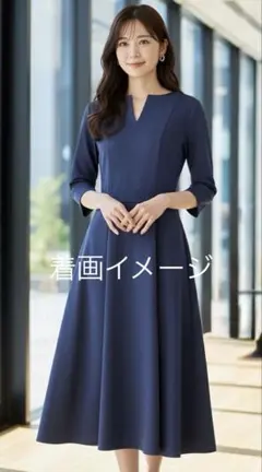 【U'rs】ユアーズ　M ボンディングキーネックウエストシェイプワンピース