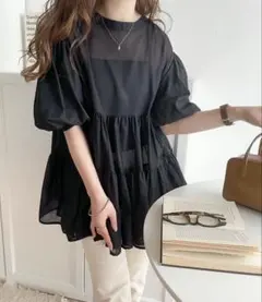 【classical elf】3wayバルーンスリーブティアードシアーシャツ