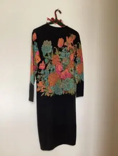 MAREX花柄 ゆったりタイト高級メリノウールワンピース