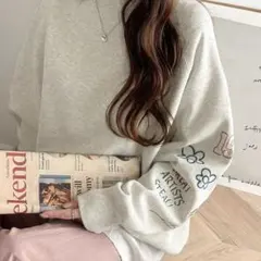 Clasicalelf/前後2wayランダム袖刺繍裏起毛オーバーサイズスウェット