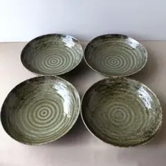 ◇【昭和レトロ】陶芸 自然釉 瀬戸焼 黄瀬戸 菊花形 小皿 貫入 工芸品