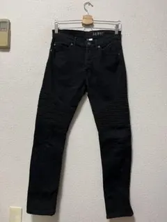 H&M　バイカースキニーデニム　/W31×L30　ブラック　ストレッチ　蛇腹　黒