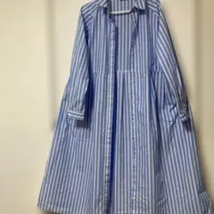 sm2rhythm 青白ストライプ シャツワンピース　フリーサイズ