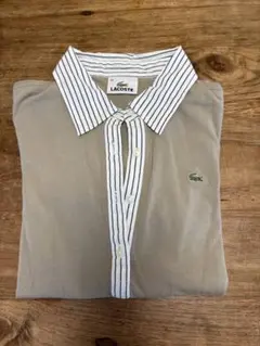 LACOSTE 半袖ポロシャツ ベージュ/ストライプ