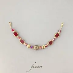 赤×ゴールド 羽織紐 / 着物 帯飾りレース羽織　絽　紗