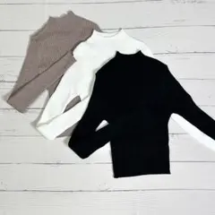 【新品未使用】SHEINリブ編み クロップドニットS ブラックベージュホワイト