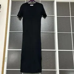 ブラックニットロングワンピース 半袖