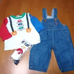 ミキハウス　ホットビスケッツ　デニムオーバーオール 長袖Tシャツ70cm　靴下
