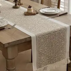 北欧風 テーブルランナー センターテーブル ベージュ フリンジ タッセル
