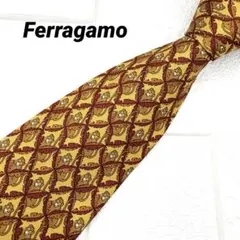 美品 Ferragamo ネクタイ イエロー 動物柄 総柄