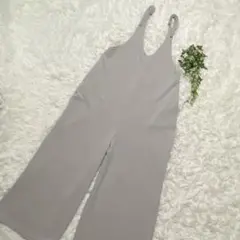 ワイドレッグ サロペット　オールインワン　ストレッチ　グレー