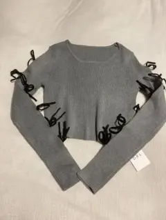 上下セット✳︎スカート♪リブ編みグレークロップドニット