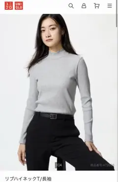 【新品/タグ付き】UNIQLO リブハイネックT M Grayレディース