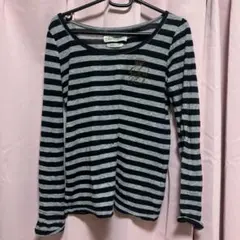 長袖ストライプTシャツ グレーとブラック